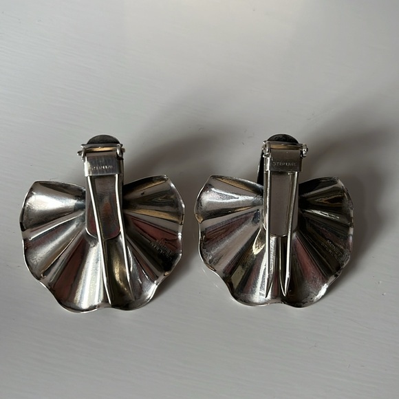 Vintage Monet Sterling Fur Clips 1940s Art Deco  Silver Brooch Pin Jewelry - Picture 4 of 11